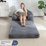 MAXYOYO Folding Sofa Bed, 2 in 1 Convertible Sofa to Lounger Comfy Single Bean Bag Chair for Adults, Floor Sleeper Couch with Handle, Faux Fur Couch Bed for Living Room Bedroom, Grey - Image 6