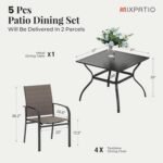 MIXPATIO 5 Pieces Patio Table and Chairs Set, 4 Person Outdoor Dining Furniture Set, 4 Brown Textilene Chairs and 37" Square Metal Table with Umbrella Hole, for Deck Backyard Lawn - Image 8