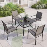 MIXPATIO 5 Pieces Patio Table and Chairs Set, 4 Person Outdoor Dining Furniture Set, 4 Brown Textilene Chairs and 37" Square Metal Table with Umbrella Hole, for Deck Backyard Lawn - Image 9