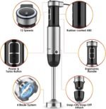 Blackcow Immersion Blender Handheld, 800W Powerful Electric Hand Blender with Titanium Alloy Blades, 12 Speeds & Turbo, Electric Hand Mixer for Smoothies, Soups, Baby Food and Purees - Image 4