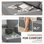 Homall 108" Modular Sectional Sofa, Boneless Couch with L-Shape Chaise, Cloud Couch with Deep Seat Upholstered, No Assembly Required for Living Room, Bedroom (Corduroy, Grey) - Image 3