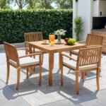 Greesum 5 Piece Patio Dining Set Outdoor Solid Wood Furniture for Yard, Garden, Porch w/Square Tabletop & 4 Chairs, White - Image 4