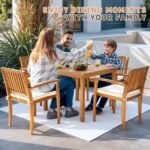 Greesum 5 Piece Patio Dining Set Outdoor Solid Wood Furniture for Yard, Garden, Porch w/Square Tabletop & 4 Chairs, White - Image 5