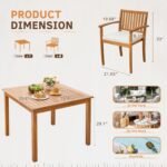 Greesum 5 Piece Patio Dining Set Outdoor Solid Wood Furniture for Yard, Garden, Porch w/Square Tabletop & 4 Chairs, White - Image 8