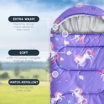 Wake In Cloud - Kids Sleeping Bag for Girls Toddlers, Camping in Warm Cold Weather, Backpacking Lightweight Compact Outdoor Liner for 3 Seasons, Unicorns Stars Hearts - Image 4