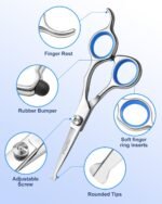 Fiurfiy 6-in-1 Dog Grooming Scissors - Professional Stainless Steel Hair Cutting Kit with Safety Rounded Tips, Ergonomic Soft-Grip Handles for Small & Large Dogs, Cats - Image 4