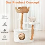 Easyego Modern Cat Tree, Aesthetic Wood Cat Tree Tower for Large Cats, Luxury Cat Condo with Scratching Posts and Flower Platforms, Cat Furniture by Easyego, (Rabbit Hair - White) - Image 6