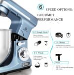 MURENKING Professional Stand Mixer, 6-Qt with Timer, MK37 500W 6-Speed Tilt-Head Food Electric Mixer Kitchen Machine,Plastic (Silver Blue) - Image 5