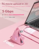 JoyReken 4-Port USB 3.0 Hub, FlyingVHUB Vertical Data USB Hub with 2 ft Extended Cable, for Mac, PC, Xbox One, PS4, PS5, iMac, Surface Pro, XPS, Laptop, Desktop, Flash Drive, Mobile HDD(Pink) - Image 3