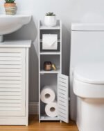 AOJEZOR Toilet Paper Holder Stand: No Drill PVC Small Bathroom Cabinet for Apartment Dwellers - Rental Deposit Protection - Small Space Storage Saving - Image 4