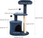 ClevaHome Small Deep Denim Blue Cat Tree for Small Spaces, Kittens, 33.5" Multi-Level Condo with Sisal Scratching Post, Plush Perches & Interactive Pompom Toy for Indoor Cats - Image 4