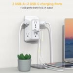Wall Outlet Extender with Night Light, Power Plug Adapter 6 Outlet Extender with 4 USB Charging Ports 1050J Power Strip Multi Plug Adapter Spaced for Home Travel Office (2U2C) - Image 4