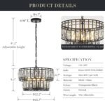 Tunkayli Dining Room Chandeliers K9 Crystal Black Metal Chandelier Modern 2-Tier Drum Farmhouse 16in Contemporary Round Light Fixture for Bedroom Entryway Kitchen Island Living Room - Image 6