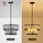 Tunkayli Dining Room Chandeliers K9 Crystal Black Metal Chandelier Modern 2-Tier Drum Farmhouse 16in Contemporary Round Light Fixture for Bedroom Entryway Kitchen Island Living Room - Image 7