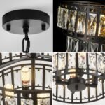 Tunkayli Dining Room Chandeliers K9 Crystal Black Metal Chandelier Modern 2-Tier Drum Farmhouse 16in Contemporary Round Light Fixture for Bedroom Entryway Kitchen Island Living Room - Image 8