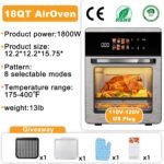 HOMLOVE 18QT Large Air Fryer Oven with Touch Screen Display, 10-in-1 Air Fry, Roast, Bake, Broil, Dry, Frozen, Proof Combo with Window, Family-Size, Multi-Function, Healthy Cooking 120V - Image 8