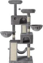 SHA CERLIN 65in Larger Cat Tree Tower Condo for Indoor Kitties/Multi-Level Furniture Activity Center with Wide Base/Cozy Plush Cat Perches/Baskets/Sisal Scratching Posts and Hammock/Grey - Image 9
