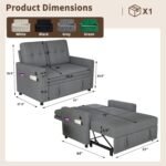 ISHUHL 3 in 1 Convertible Sleeper Sofa Bed, Pull Out Couch with Charging Station, Corduroy Small Loveseat Sleeper Sofa with Adjustable Backrest for Apartment, Bedroom, Small Space（Dark Grey） - Image 3