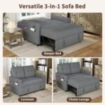 ISHUHL 3 in 1 Convertible Sleeper Sofa Bed, Pull Out Couch with Charging Station, Corduroy Small Loveseat Sleeper Sofa with Adjustable Backrest for Apartment, Bedroom, Small Space（Dark Grey） - Image 4