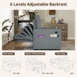 ISHUHL 3 in 1 Convertible Sleeper Sofa Bed, Pull Out Couch with Charging Station, Corduroy Small Loveseat Sleeper Sofa with Adjustable Backrest for Apartment, Bedroom, Small Space（Dark Grey） - Image 5