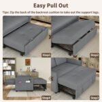ISHUHL 3 in 1 Convertible Sleeper Sofa Bed, Pull Out Couch with Charging Station, Corduroy Small Loveseat Sleeper Sofa with Adjustable Backrest for Apartment, Bedroom, Small Space（Dark Grey） - Image 6