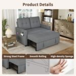 ISHUHL 3 in 1 Convertible Sleeper Sofa Bed, Pull Out Couch with Charging Station, Corduroy Small Loveseat Sleeper Sofa with Adjustable Backrest for Apartment, Bedroom, Small Space（Dark Grey） - Image 7