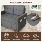 ISHUHL 3 in 1 Convertible Sleeper Sofa Bed, Pull Out Couch with Charging Station, Corduroy Small Loveseat Sleeper Sofa with Adjustable Backrest for Apartment, Bedroom, Small Space（Dark Grey） - Image 8