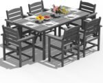 PLUUV Outdoor HDPE Dining Set, 7 Pieces Outdoor Furniture with Large Table& 6 Chairs, All-Weather Patio Dining Set for Lawn, Garden, Backyard, Gray - Image 3
