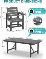 PLUUV Outdoor HDPE Dining Set, 7 Pieces Outdoor Furniture with Large Table& 6 Chairs, All-Weather Patio Dining Set for Lawn, Garden, Backyard, Gray - Image 4