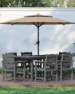 PLUUV Outdoor HDPE Dining Set, 7 Pieces Outdoor Furniture with Large Table& 6 Chairs, All-Weather Patio Dining Set for Lawn, Garden, Backyard, Gray - Image 7