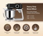 Stand Mixer All Metal - Heavy Duty Kitchen Standing Mixer 5.3 Quart with 4 Stainless Steel Attachments, DC Motor & Multifunctional Power Hub, 8-Speed & Timer, Lower Noise (Black) - Image 9