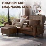 Vesgantti 100" PU Faux Leather Sofa with Movable Ottoman, 3 Seater L Shaped Leather Sectional Couch with Side Pocket, Comfy Mid Century Modern Modular Couch for Living Room, Apartment, Cocoa - Image 4