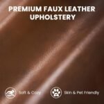 Vesgantti 100" PU Faux Leather Sofa with Movable Ottoman, 3 Seater L Shaped Leather Sectional Couch with Side Pocket, Comfy Mid Century Modern Modular Couch for Living Room, Apartment, Cocoa - Image 6