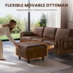 Vesgantti 100" PU Faux Leather Sofa with Movable Ottoman, 3 Seater L Shaped Leather Sectional Couch with Side Pocket, Comfy Mid Century Modern Modular Couch for Living Room, Apartment, Cocoa - Image 8