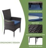 ALAULM 5 Piece Patio Dining Set All-Weather Wicker Outdoor Furniture Set w/Tempered Glass Tabletop, Removable Cushions and Umbrella Hole for Patio, Backyard, Garden, Poolside（Navy） - Image 5