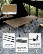 ONETIGRIS SUPRANUBIS Camping Cot, Height Adjustable with Cot Leg Extenders, Strong Support 330lbs, Lightweight Comfortable Folding Bed for Camping, Hiking, Travel, Truck, Beach, Office Nap - Image 3
