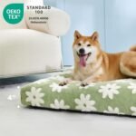 LE SURE Dog Beds Large Sized-Thick Shredded Chopped Foam Pet Bed Indoor as Bed Gift with Removable Cover, Cute Modern Fuzzy Plush & Anti Slip Bottom, Green - Image 3