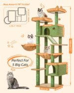 Taoqimiao Cactus Cat Tree, 71-Inch Cat Tower for Indoor Cats Large Adult, Multi-Level Large Cat Condo, 8 Sisal Scratching Posts, Metal Frame Cozy Hammock, Scratch Board, 2 Top Perches, MSC026L - Image 7