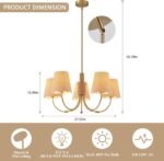 Boho Rattan Chandelier with Fabric Shade, Antique Gold Brass Farmhouse Chandeliers, 5-Lights Coastal Gold Pendant Light Fixtures for Dining Room Kitchen Island Living Room Hemp Rope - Image 3