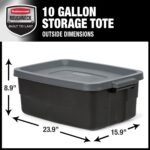 Rubbermaid 6-Pack Totes for Storage with Lids, Heavy Duty Plastic Storage Bins with Lids, Black Gray, 10 GAL - Stackable for Garage, Attic, Camping (10 GAL - 6 Pack Solid Black and Grey) - Image 4