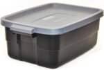 Rubbermaid 6-Pack Totes for Storage with Lids, Heavy Duty Plastic Storage Bins with Lids, Black Gray, 10 GAL - Stackable for Garage, Attic, Camping (10 GAL - 6 Pack Solid Black and Grey) - Image 5