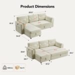 Amada Sectional Sofa Bed with Reversible Storage Chaise, Convertible Pull Out Couch Bed Cloud Chenille Couch with USB Charging & Side Pockets, L Shaped Modular Couches for Living Room (Beige) - Image 3