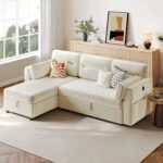Amada Sectional Sofa Bed with Reversible Storage Chaise, Convertible Pull Out Couch Bed Cloud Chenille Couch with USB Charging & Side Pockets, L Shaped Modular Couches for Living Room (Beige) - Image 6