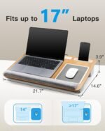 HUANUO Lap Desk - Fits up to 17 inches Laptop Desk, Built in Mouse Pad & Wrist Pad for Notebook, Laptop, Tablet, Lap Stand with Tablet, Pen & Phone Holder, Wood Grain - Image 4