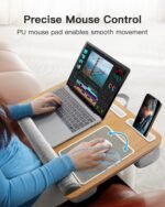 HUANUO Lap Desk - Fits up to 17 inches Laptop Desk, Built in Mouse Pad & Wrist Pad for Notebook, Laptop, Tablet, Lap Stand with Tablet, Pen & Phone Holder, Wood Grain - Image 5