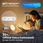 Emerson SmartVoice 2-in-1 Dual Wall Plug, Offline 30+ Voice Control Commands - No APP, No WiFi, No Setup, Smart Outlet Extender for Home and Office, Sleep & Wake Timer, ETL Listed - Image 4