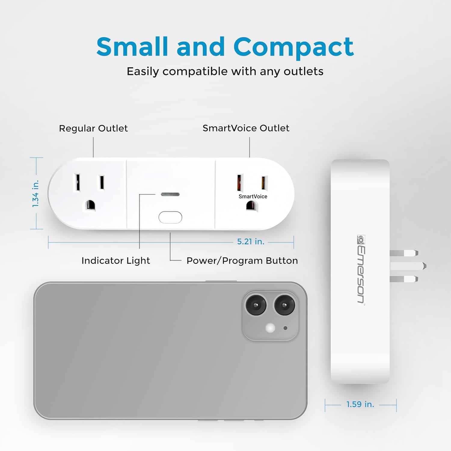 Emerson SmartVoice 2-in-1 Dual Wall Plug, Offline 30+ Voice Control Commands - No APP, No WiFi, No Setup, Smart Outlet Extender for Home and Office, Sleep & Wake Timer, ETL Listed - Image 9