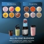 Nahida Blender for Smoothies, 1200W Smoothie Blender for Ice Crushing, Blenders with (2) 6-Fin Blades, Personal Blenders for Kitchen with 23oz, 32oz, 37oz Easy Go Cups for Juices, Silver - Image 5