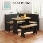 Breakfast Nook Corner Dining Table Kitchen Bench Chair Set, Space-Saving 3-5 People Seat Reversible L-Shape for Family Home Black Wood - Image 3