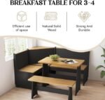 Breakfast Nook Corner Dining Table Kitchen Bench Chair Set, Space-Saving 3-5 People Seat Reversible L-Shape for Family Home Black Wood - Image 4
